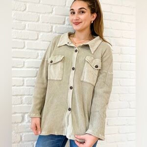 TALULAH green waffle Button-Up Shirt